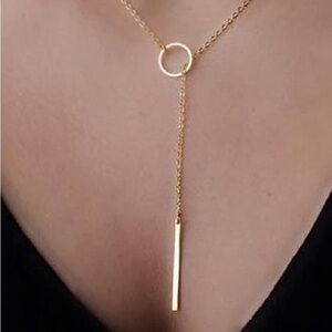 Golden Women's Metal Ring Short Y Shaped Necklaces Circle Pendant necklace